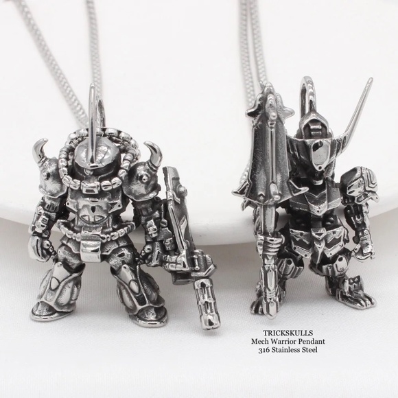 Mech Warrior Alien Space Robot Anime Gaming Stainless Pendant Custom Wheat Chain - Picture 7 of 8